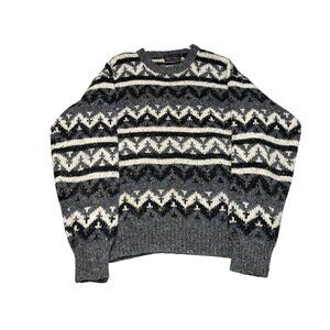 Peter England Mens Gray Fair Isle Wool Sweater With Crew Neck & Speckled Knit